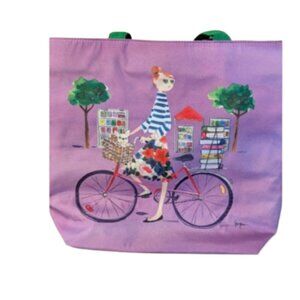 Barnes & Noble Punctuate Tote Bag Girl with Books on Bike by Sujean Rim